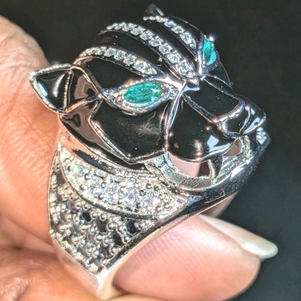 Retro 3Ct Round Cut Lab-Created Diamond Onyx Men's Black Panther Ring Sz 12